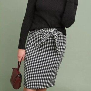 Anthropologie Maeve Black White Gingham Check Bow Waist Tie Pencil Skirt